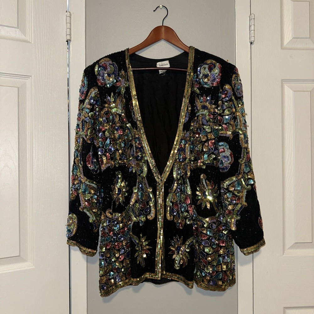 VTG 80s/90s Neiman Marcus Stunning Sequinned Beaded Jacket Multicolor Size Large